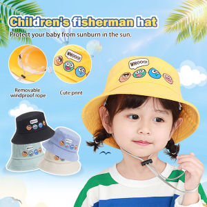 POTIKA [ด้วยเชือก Windproof] หมวกฟิชเชอร์แมนเด็ก 1-5 ปีหมวกกันแดดเด็กป้องกันรังสียูวีหมวกปลาแมนน่ารักดวงอาทิตย์