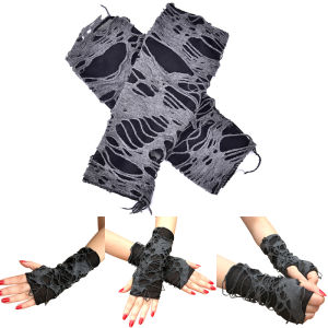 Minwen A Pair Gothic Arm Warmer Fingerless Beggar Punk Halloween Gloves Hole Cosplay