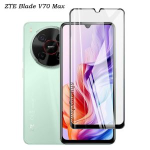 2PCS ZTE Blade V70 transparent phone case Bubia V70 screen tempered glass protective film covers the full screen of the fall-proof phone case ZTE Blade V70 Max case
