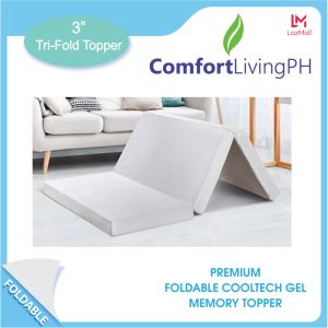 Comfort Living Foam Topper Super Twin 3" Premium CoolTech Gel Infused TriFold Memory Mattress Topper 42x75 3" Thickness
