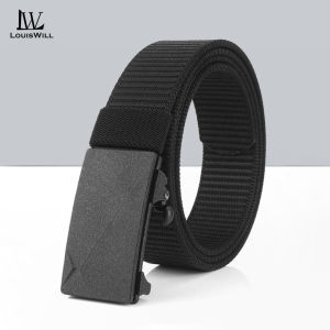 LouisWill Men Belt Canvas Outdoor Tactical Adjustable Belt Nylon Ratchet Belts Sliding Click Belt with Automatic Buckle Adjustable Web Belt for Men