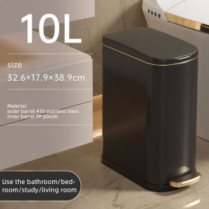10L Metal foot pedal lid trash can narrow design suitable for bathrooms bedrooms living rooms and narrow spaces in campers