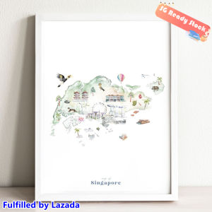 Singapore Illustrated Map Art Poster nursery decor kids room Canvas Wall Art Print