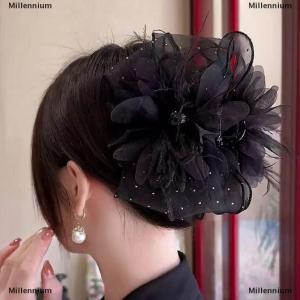 [COD] Millennium Lưới Ren Màu Đen Lông Ribbon Bow Móng Vuốt Tóc Kẹp Tóc Lớn Ponytail Chủ Tóc Clip Tóc Phụ Kiện Tóc Cho Phụ Nữ