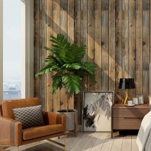 FULUPUGANG 0.45x10m Artificial Plank Self-adhesive Bedroom Living Room Kitchen Decor Refrigerator Furniture Decor PVC Wallpapers Wall Covering Wall Decor Wood Grain Wallpaper