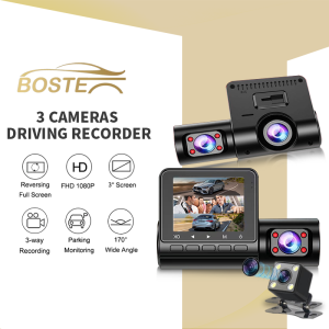 【5 Years Warranty】3 Lens On-dash Video Dash Camera For Car Dash Cam For Car Dashcam With Night Vision 360 Front And Back Camera Waterproof Ultra HD 170 Degree Wide Angle Cycle Recorder G-Sensor Moving Detection Driving Dashcam Recorder