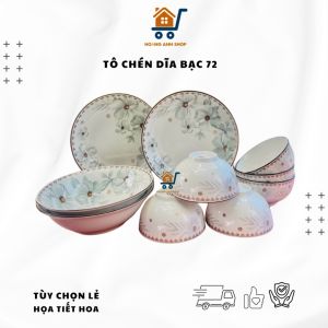 Tô Chén Đĩa Họa Tiết Hoa Bạc 72 Cực Xinh - Decor Dĩa Đựng Đồ Ăn Tráng Men Cao Cấp Dụng Cụ Bàn Ăn Cao Cấp