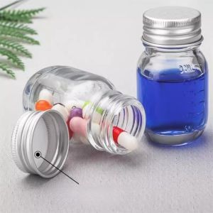 2pcs 30ml Glass Pill with Scale A Lid Bottle Clear Solid Powder Seal Capsule Jar Travel Container