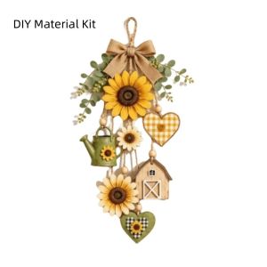 GFNIE4 Wooden Halloween Pumpkin Ornaments DIY Maple Leaf Fall Harvest Pendant Material Kit Rustic Style 2D Flat Sunflower Hanging Ornaments Thanksgiving