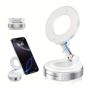 Adjustable & Foldable Magnetic Phone Holder N52 Magnet 360° Rotatable Vacuum Suction Cup Mount for Dashboard Bathroom Tiles Glass Surfaces - ABS Material Car Phone Holder