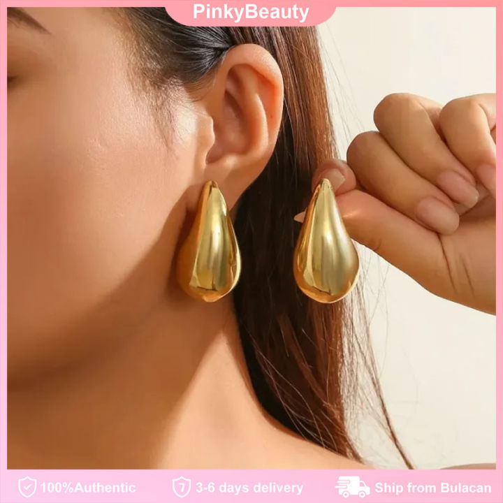 Vintage Gold Silver Plated Chunky Dome Drop Earrings for Women Glossy  Stainless Steel Thick Teardrop Earrings Dupes Lightweight Hoops Lazada PH