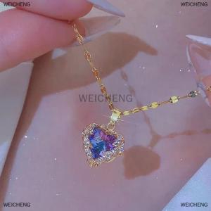 [COD] WEICHENG Fashion Ocean Heart Necklace Heart Angel Wings Colorful Pendant Chain Necklace Wedding Jewelry Gifts For Women Girls