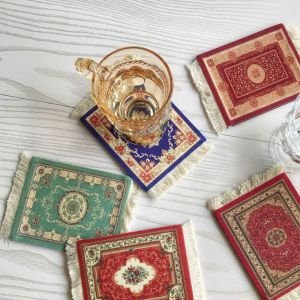 QUA Photo Props with Tassel Table Decor Retro Pattern Desk Cushion kitchen accessories Cup Pads Placemat Coaster Table Mat