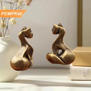 【PCWFKef】 Đồng thau mèo bức tượng cổ điển đồng thau điêu khắc máy tính để bàn thủ công trang trí nhỏ nhà văn phòng mèo bức tượng trang trí nội thất