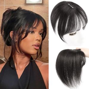 Hair Toppers for Women Real Human Hair 3D Cover Human Topper with Bangs Wispy Bangs Extensions Clip in Bangs for Daily Wear Chocolate Brown