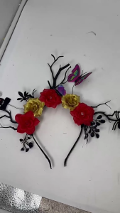 Bat Butterfly Deer Antler Headpiece For Halloween Costume Accessories With Simulated Flower Decoration for Women Girls