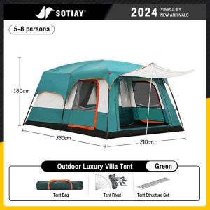 Khemah Camping Tent Besar Waterproof 2 Rooms Double Kemah Murah Outdoor Family 5/8/12 Persons 2 Door Window Luxury Tent