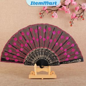 ItemMart Folding Fans for Women Colorful Embroidered Flower Design Summer Party Wedding Gifts Souvenir