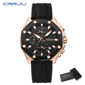 CRRJU Jam Tangan Pria Anti Air Olahraga Multifungsi Tali Silikon Chronograph Aktif Luminous 2322