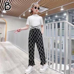 SETELAN ANAK PEREMPUAN KOREAN STYLE TOP CROP PANT MONOKROM