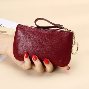Yimo Top Layer Soft Cowhide Zipper Small Wallet Simple Keychain Coin Purse Genuine Leather Coin Bag