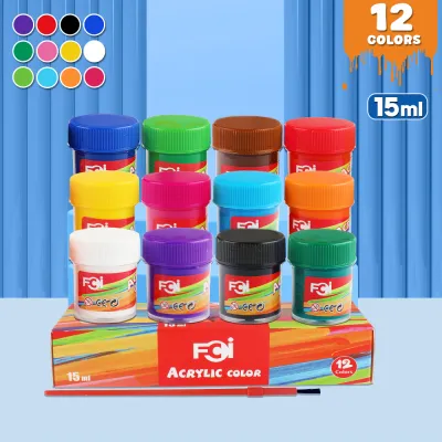 FCI Acrylic Paint Set 12 Colors Waterproof Vibrant Pigments Fast Drying Ideal for Canvas Wood Paper Art Craft Premium Use