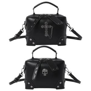 Women Gothic Punk Square Small Crossbody Handbag with Top Handle Skull Crosses Chain PU Leather Shoulder Bag Purse2026