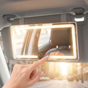 OOC Ultra-thin LED Car Vanity Mirror with Touchscreen Intelligent Car Interior Cosmetic Mirror Decorative Rechargeable High-definition Makeup Mirror Car Interior