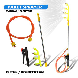 Komplit Stik Sprayer Elektrik Stik Sprayer Stik Semprotan Hama Stik Semprotan Paket Stik+Selang+Handle+Nozzle 4 Mata Lubang - Semprotan Hama Pupuk Siram Tanaman Tinggi 40 - 80 Cm 70 - 130 Cm Teleskopik Sprayer Selang 120 Cm + Stik Teleskopik + Handel