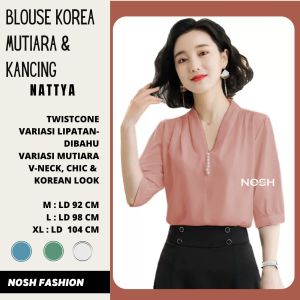 Blus lengan pendek Gaya Korea variasi mutiara di leher Nattya - NOSH