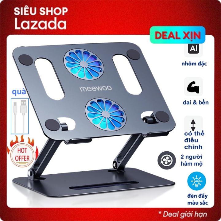 Giá đỡ LAPTOP,đế tản nhiệt kê Laptop,Quạt Led RGB,bằng có thể điều ...