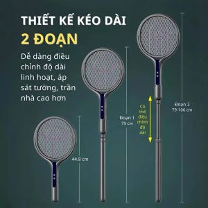 Vợt Muỗi Điện Xoay 360° Đèn UV Hút Muỗi – Tay Cầm Kéo Dài 106cm Áp Sát Tường An Toàn Chống Giật - Alice Store