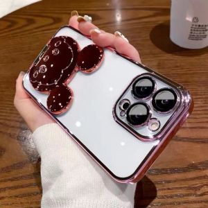 For iPhone 16 15 14 13 12 Pro Max 16 15 14 Plus Electroplating Shiny 3D Bear Shockproof Soft Phone Case