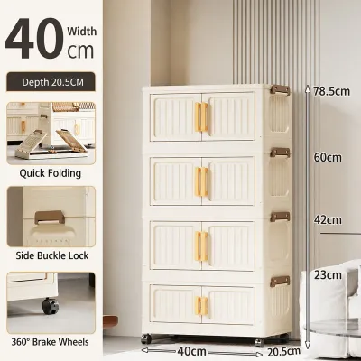 SALVO 50/60CM Tahan Lembablemari Plastik Pakaian Bayi Organizer Hemat Ruang Katrol Senyap Anti Debu Penyimpanan Serbaguna Lemari Susun Lemari Penyimpanan Wardrobe Organisers