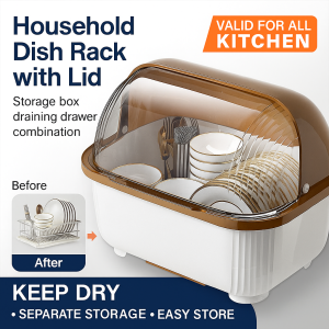 Kitchen Drain Bowl Rack with Lid for Home Use  Dustproof and Practical Dish Storage Organizer