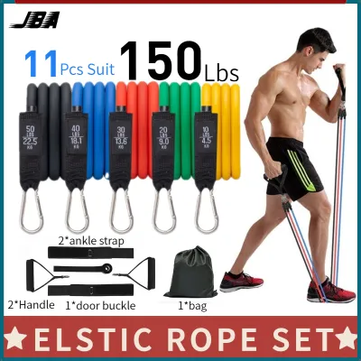 JBA Exercise Band For Workout Set 150 Lbs 11Pcs Adjustable Elastic TPE With Handle Door Anchor Ankle Strap Resistance Band For Men Full Set Stretch Band For Women 弹力带健身