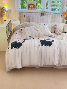 Mr. Jue Full Cotton Brushed Bedding Set for Autumn and Winter Warm Pure Cotton Duvet Cover Bed Sheet and Fitted Sheet Three-Piece Set LZD