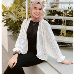 CARDIGAN ZOLA BATWING OUTER PUTIH ATASAN WANITA KARDIGAN BRUKAT PREMIUM LENGAN MERMAID SWEATER NYAMAN DIPAKAI UNTUK ACARA