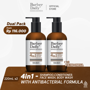 Dual Pack Maksimal Barber Daily 4in1 220mL x 2 - Pertama di Indonesia (Shampoo Conditioner FaceWash and BodyWash)