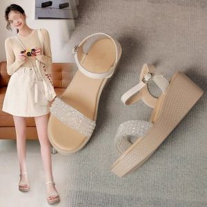 [Free Shipping] WomenS Wedge Sandals For Outdoor Wear Summer 2026 New Style Thick-Soled Single-Strap Elegant High-Heeled Beach Sandals