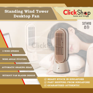 Sothing Standing Wind Tower Desktop Fan 3 Wind Speeds Type-C Rechargeable 4000mAh Long-lasting Wireless Table Fan