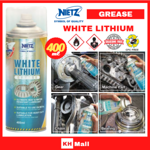NIETZ High Performance White Lithium Spray Grease Minyak Pelincir Untuk Mesin Part Gear Bearing (400ML)