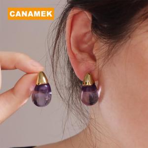 【CANAMEK】 1Pair Minimally Colored Transparent Water Droplet Resin Earrings Fashion Design Sense Women Earring Jewelry Accessories Gifts