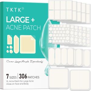 TKTK Large Pimple Patches for Face & Body XL Acne Stickers 7 Sizes 142ct FSA Eligible Hydrocolloid Bandages for Chin Forehead Blemish Zit Breakouts Large Hydrocolloid Patch (Square Strip Dot)