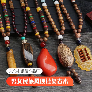 Trendy Beaded Necklace Ethnic Handmade Rosary Beads Necklace Fashionable Sweater Chain for Women