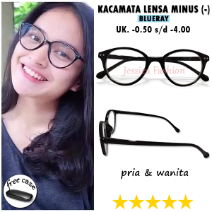Kacamata Rabun Jauh -0.50 sampai -4.00 MINUS ANTIRADIASI Untuk Pria Wanita Gaya TERBARU KOREA STYLE VINTAGE RETRO Full Bingkai Warna Hitam - FREE CASE