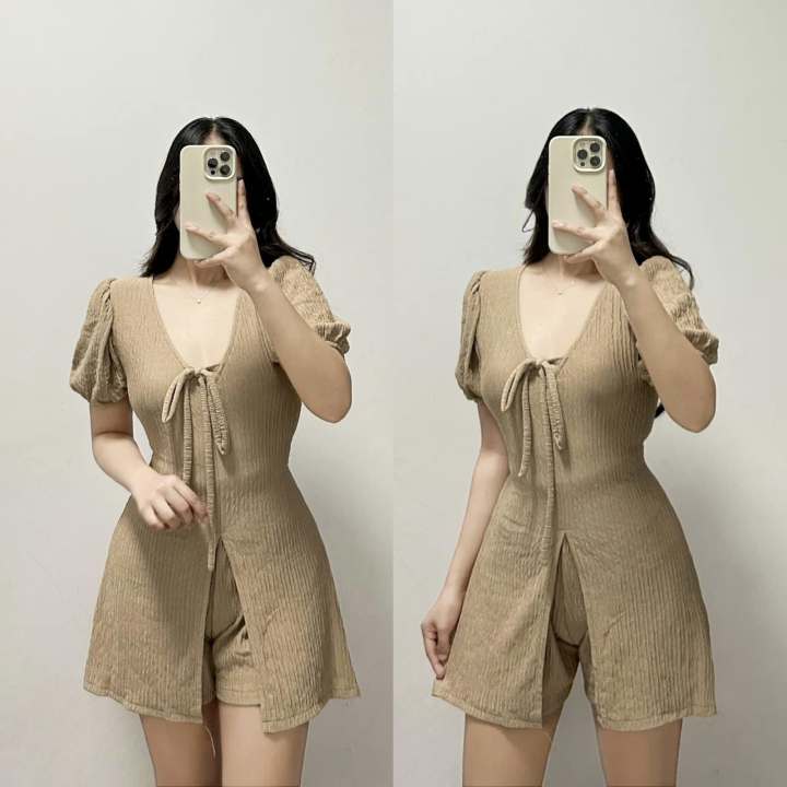 ZEALO%20Cadence%20Puff%20Sleeves%20Peplum%20Drawstring%20Top%20and%20Shorts%20Terno%20Coordinates%20Terno%20Bark%20Crepe%20-%20Image%203