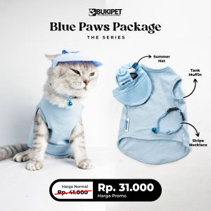 Baju Kucing Anjing Kelinci Monyet Cewek Cowok paket Aksesoris Hewan-BUKIPET BLUE PAWS PACKAGE