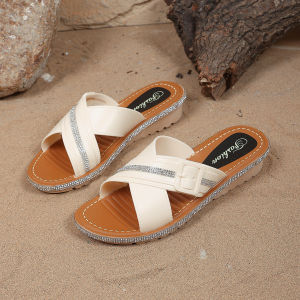 [Free Shipping] Thick-Soled Slippers 2026 New Rhinestone Thick-Soled Flip-Flops With Toe Protection Height-Increasing Versatile Casual Beach Style