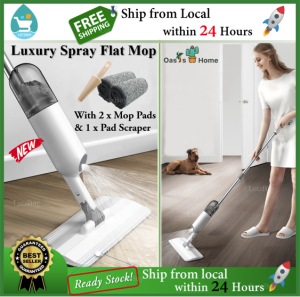 Oasis Home Luxury Spray Flat Mop 360 Degree Rotating Water Spraying Sweeper Floor Cleaner Modern Lazy Magic 2 in 1 House Cleaning Mop Lantai Mop with Free 2 Microfiber Mop Pads Dust Mops Squeeze Mops 喷水拖把 LotzBuy